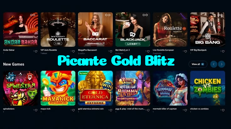 Picante Gold Blitz casino presented on mobile device in Pakistan with slots and live games